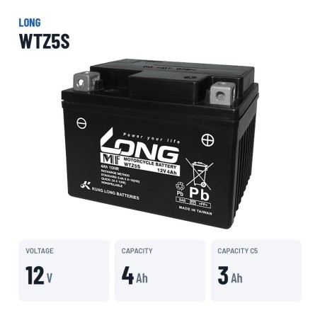 Bateria de carro Long WTZ5S 12V 4Ah – dados principais
