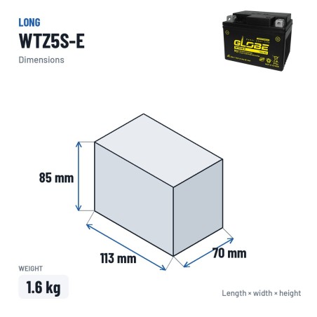 Autobatterie Long WTZ5S-E 12V 4Ah – Abmessungen 113 × 70 × 85 mm