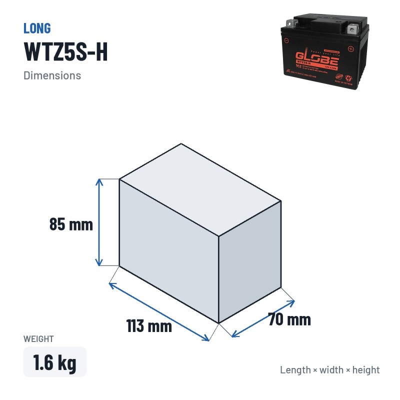 Car battery Long WTZ5S-H 12V 4.5Ah – dimensions 113 × 70 × 85 mm
