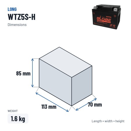 Bateria de carro Long WTZ5S-H 12V 4.5Ah – medidas 113 × 70 × 85 mm