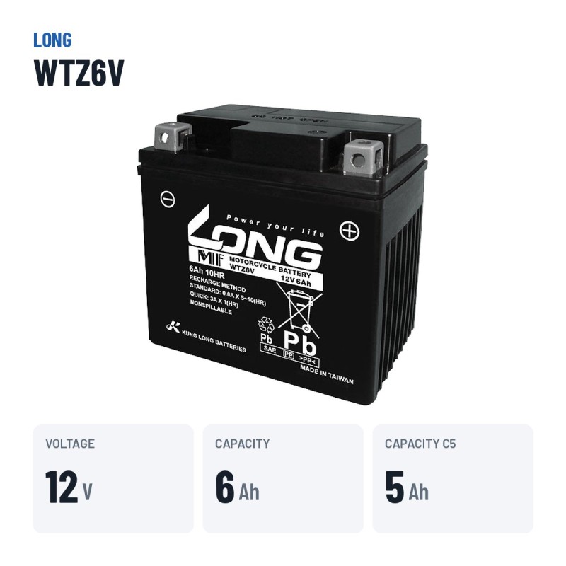 Bateria de carro Long WTZ6V 12V 6Ah – dados principais