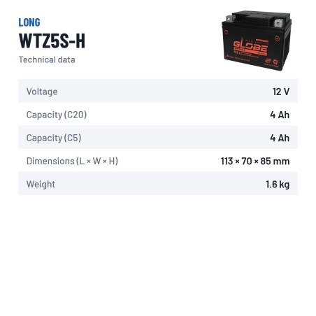 Batteria auto Long WTZ5S-H 12V 4.5Ah – scheda tecnica