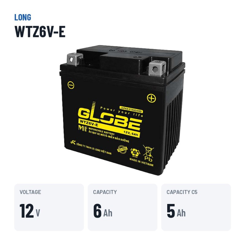 Bateria de carro Long WTZ6V-E 12V 6Ah – dados principais