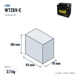 Bateria de carro Long WTZ6V-E 12V 6Ah – medidas 113 × 70 × 106 mm