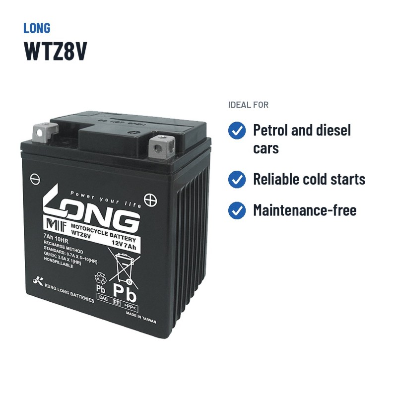 Batterie voiture Long WTZ8V 12V 7Ah – utilisations recommandées