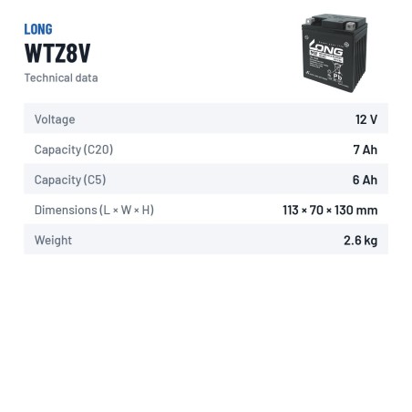 Batterie voiture Long WTZ8V 12V 7Ah – fiche technique