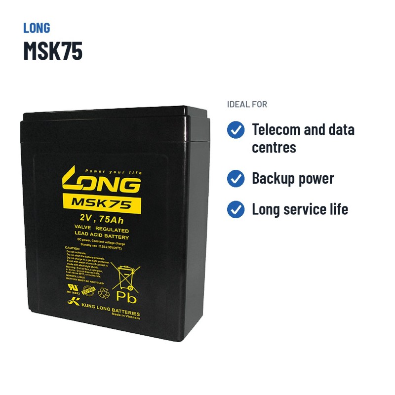 Batterie télécom Long MSK75 2V 75Ah AGM – utilisations recommandées