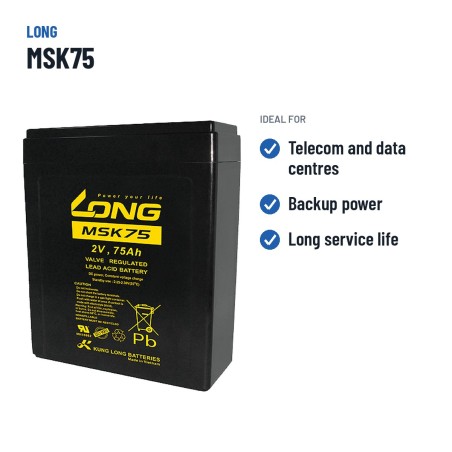 Batterie télécom Long MSK75 2V 75Ah AGM – utilisations recommandées