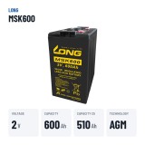 Telekom-Batterie Long MSK600 2V 600Ah AGM – wichtigste Daten