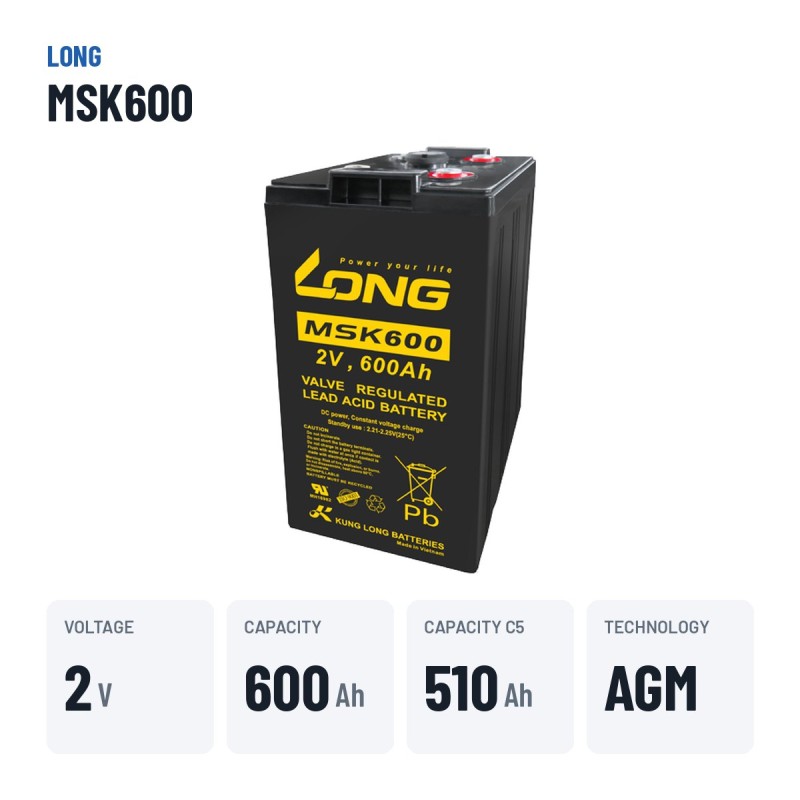 Telekom-Batterie Long MSK600 2V 600Ah AGM – wichtigste Daten