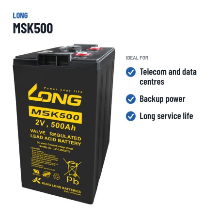 Telecom battery Long MSK500 2V 500Ah AGM – recommended uses