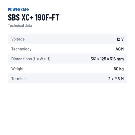 Batterie de stockage Powersafe SBS XC+ 190F-FT 12V 190Ah AGM – fiche technique