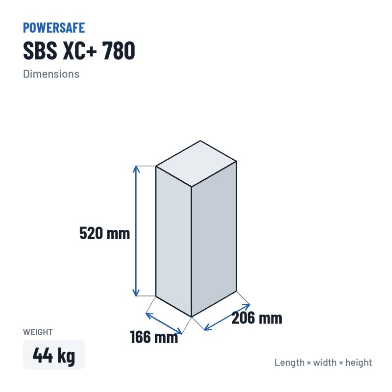 Bateria de armazenamento Powersafe SBS XC+ 780 2V 780Ah AGM – medidas 166 × 206 × 520 mm