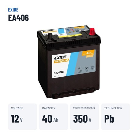 Batteria auto Exide EA406 12V 40Ah 350A – dati principali