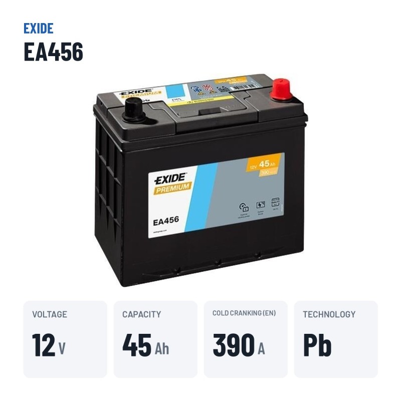 Car battery Exide EA456 12V 45Ah 390A – key specs
