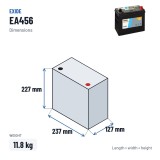 Car battery Exide EA456 12V 45Ah 390A – dimensions 237 × 127 × 227 mm