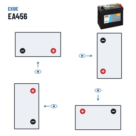 Car battery Exide EA456 12V 45Ah 390A – polarity (layout 0, + right)
