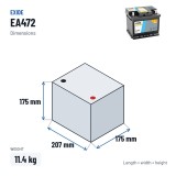 Car battery Exide EA472 12V 47Ah 450A – dimensions 207 × 175 × 175 mm