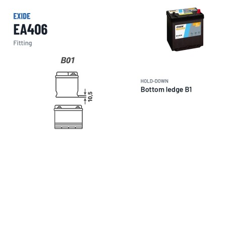 Batteria auto Exide EA406 12V 40Ah 350A – terminali e fissaggio