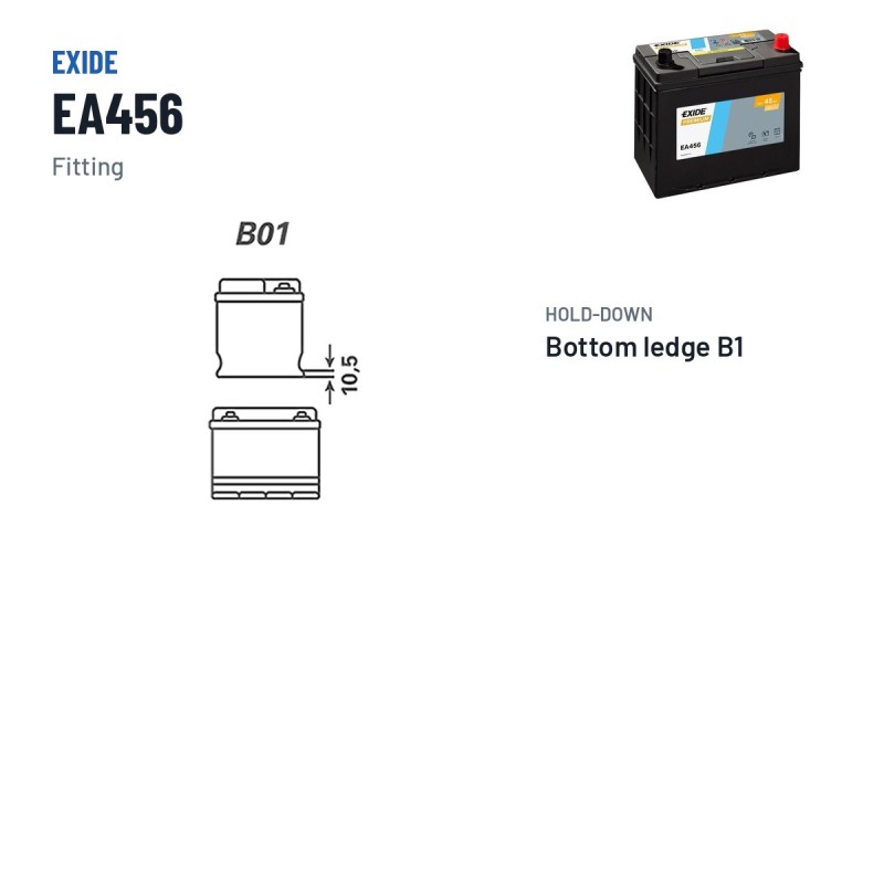 Batterie voiture Exide EA456 12V 45Ah 390A – bornes et fixation