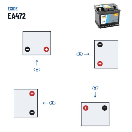 Bateria de carro Exide EA472 12V 47Ah 450A – polaridade (esquema 0, + direita)