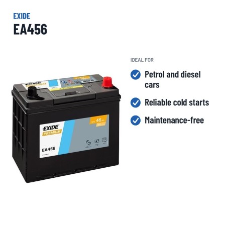 Car battery Exide EA456 12V 45Ah 390A – recommended uses