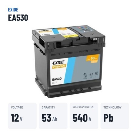 Bateria de carro Exide EA530 12V 53Ah 540A | baterias.com