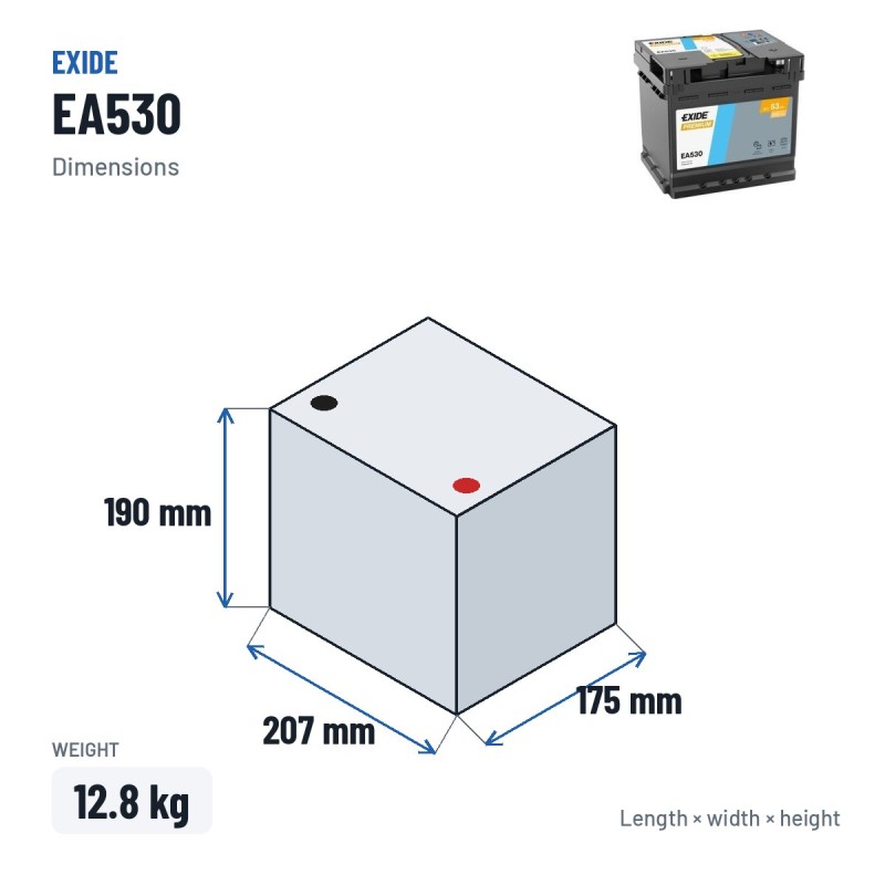 Bateria de carro Exide EA530 12V 53Ah 540A | baterias.com