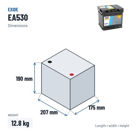 Bateria de carro Exide EA530 12V 53Ah 540A | baterias.com