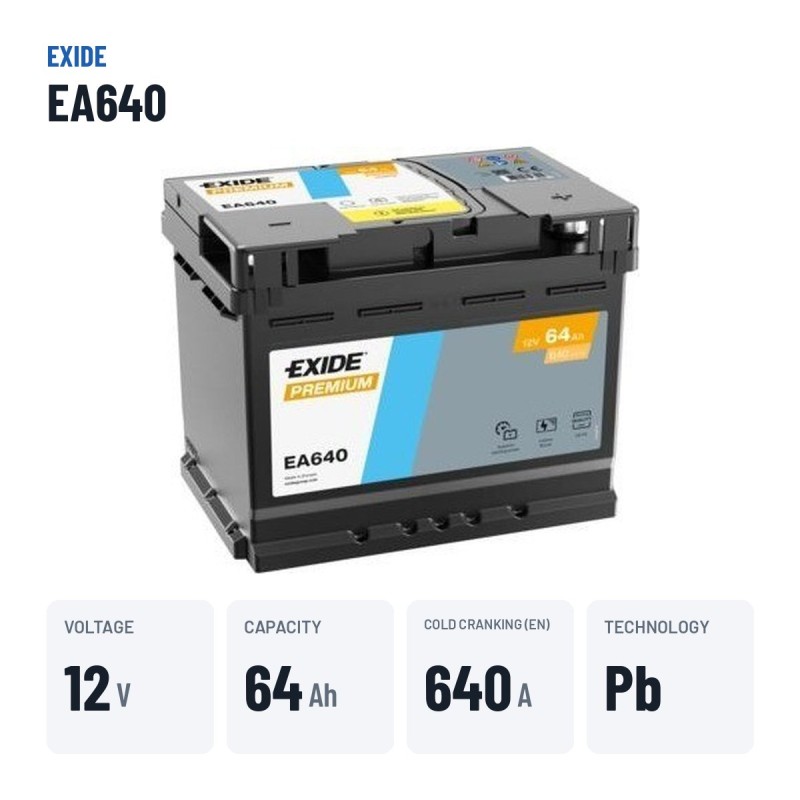 Batteria auto Exide EA640 12V 64Ah 640A – dati principali