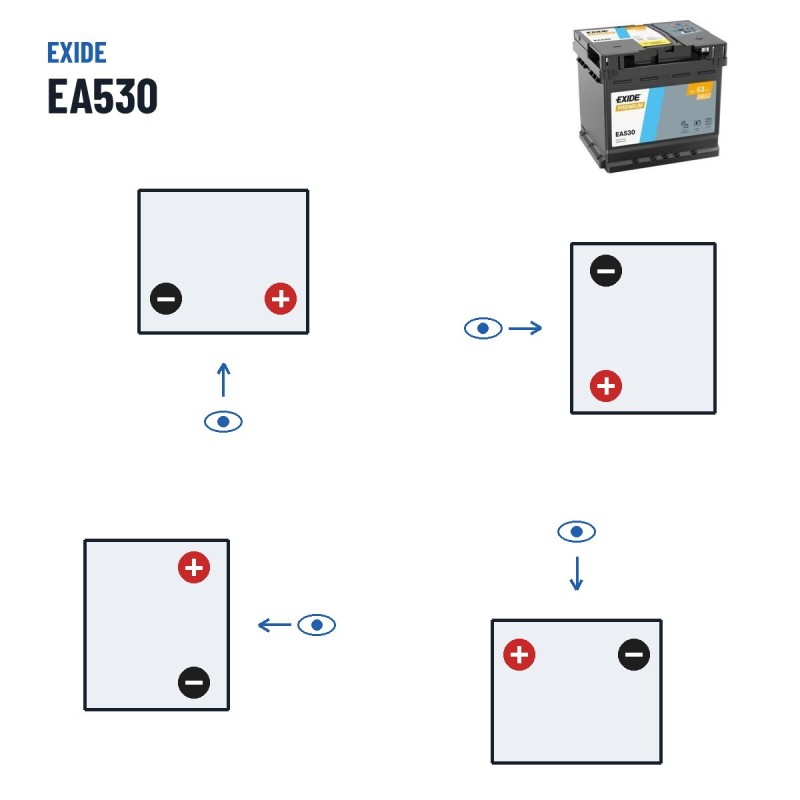 Bateria de carro Exide EA530 12V 53Ah 540A | baterias.com