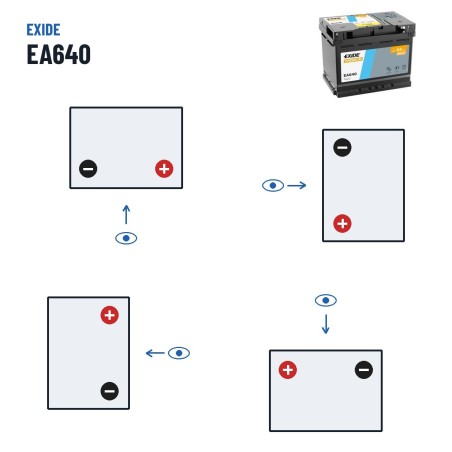 Batteria auto Exide EA640 12V 64Ah 640A – polarità (schema 0, + a destra)