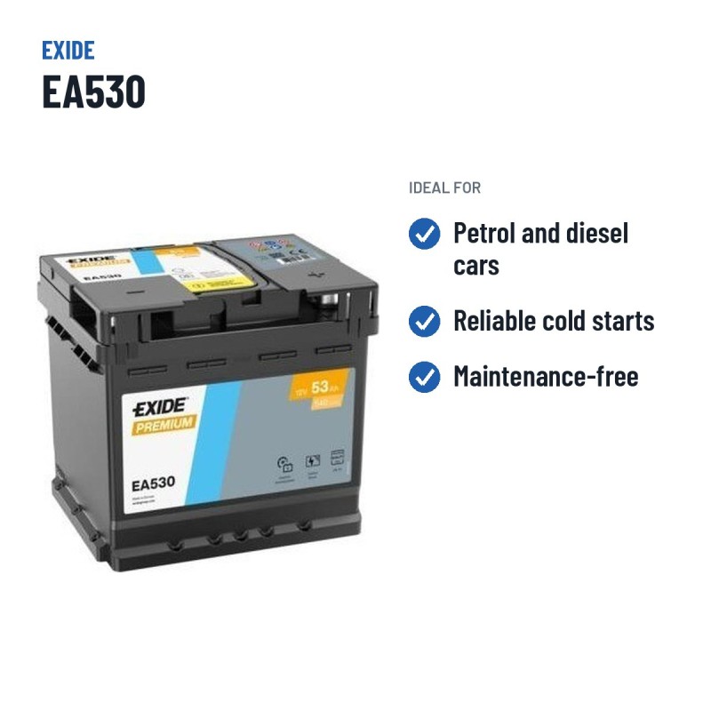 Bateria de carro Exide EA530 12V 53Ah 540A | baterias.com