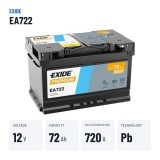 Car battery Exide EA722 12V 72Ah 720A – key specs