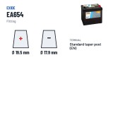 Car battery Exide EA654 12V 65Ah 580A – terminal and hold-down