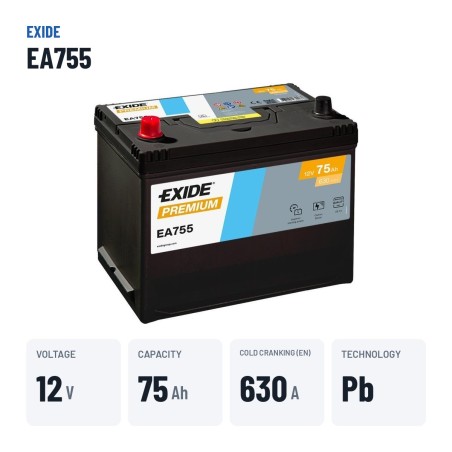 Autobatterie Exide EA755 12V 75Ah 630A | baterias.com