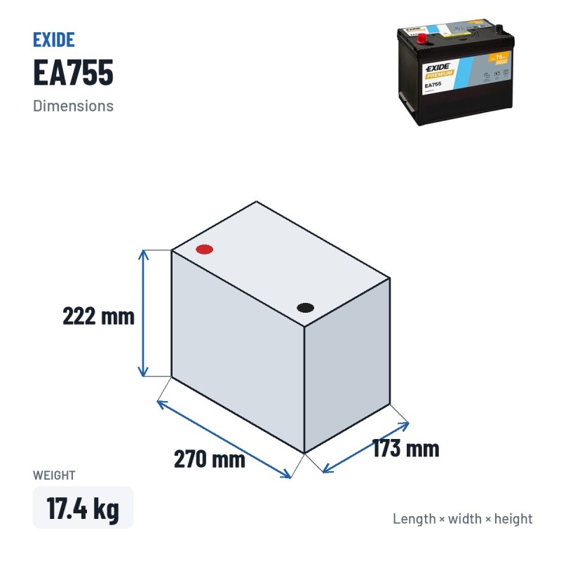 Autobatterie Exide EA755 12V 75Ah 630A | baterias.com