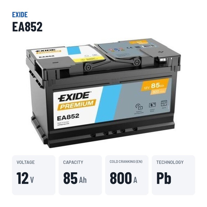 Batería de coche Exide EA852 12V 85Ah 800A – datos clave