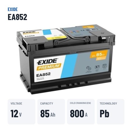 Batteria auto Exide EA852 12V 85Ah 800A – dati principali