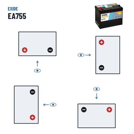 Autobatterie Exide EA755 12V 75Ah 630A | baterias.com