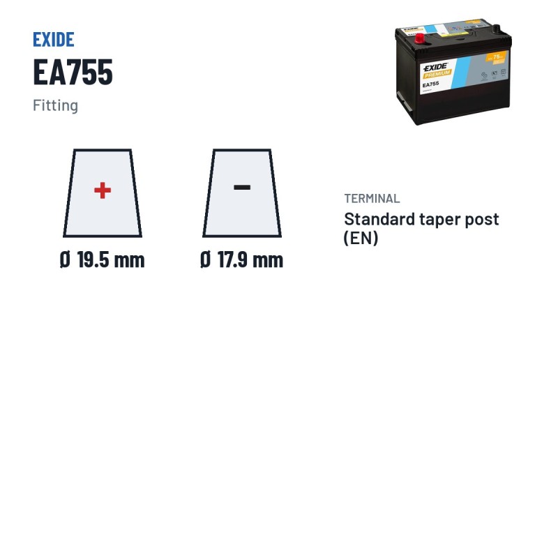 Autobatterie Exide EA755 12V 75Ah 630A | baterias.com