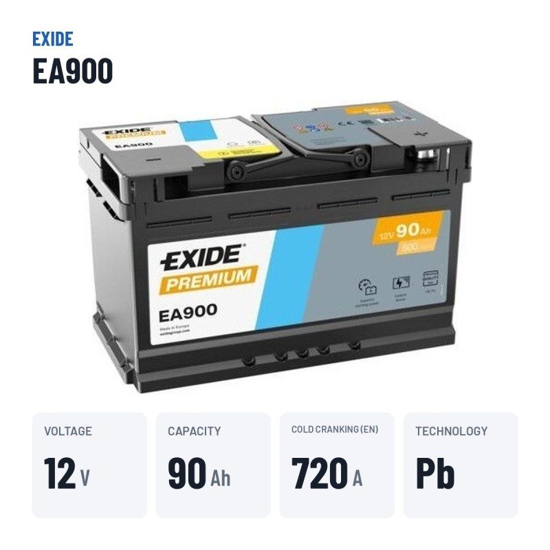 Car battery Exide EA900 12V 90Ah 720A – key specs