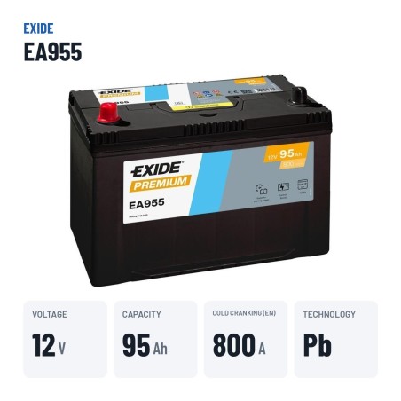 Bateria de carro Exide EA955 12V 95Ah 800A – dados principais