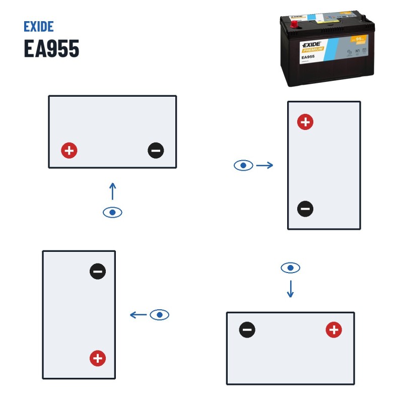 Batterie voiture Exide EA955 12V 95Ah 800A | baterias.com