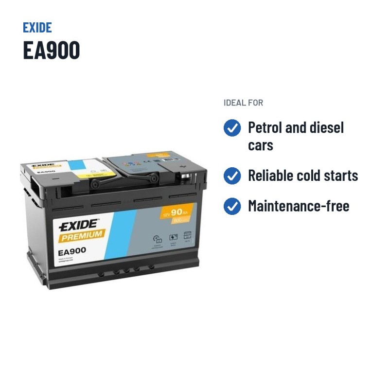 Batería de coche Exide EA900 12V 90Ah 720A – usos recomendados