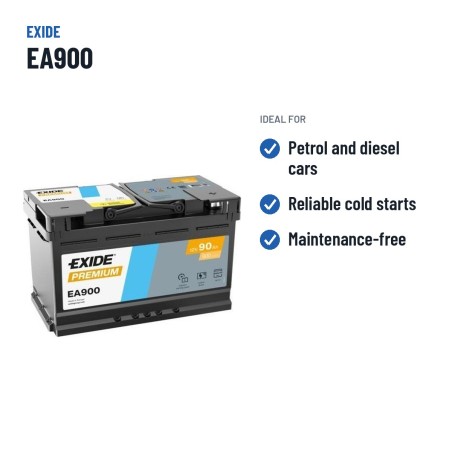 Batería de coche Exide EA900 12V 90Ah 720A – usos recomendados