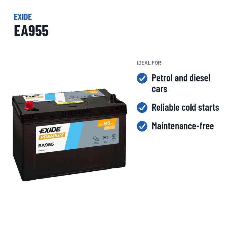 Batterie voiture Exide EA955 12V 95Ah 800A | baterias.com