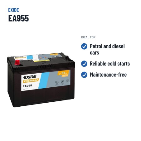 Bateria de carro Exide EA955 12V 95Ah 800A – utilizações recomendadas