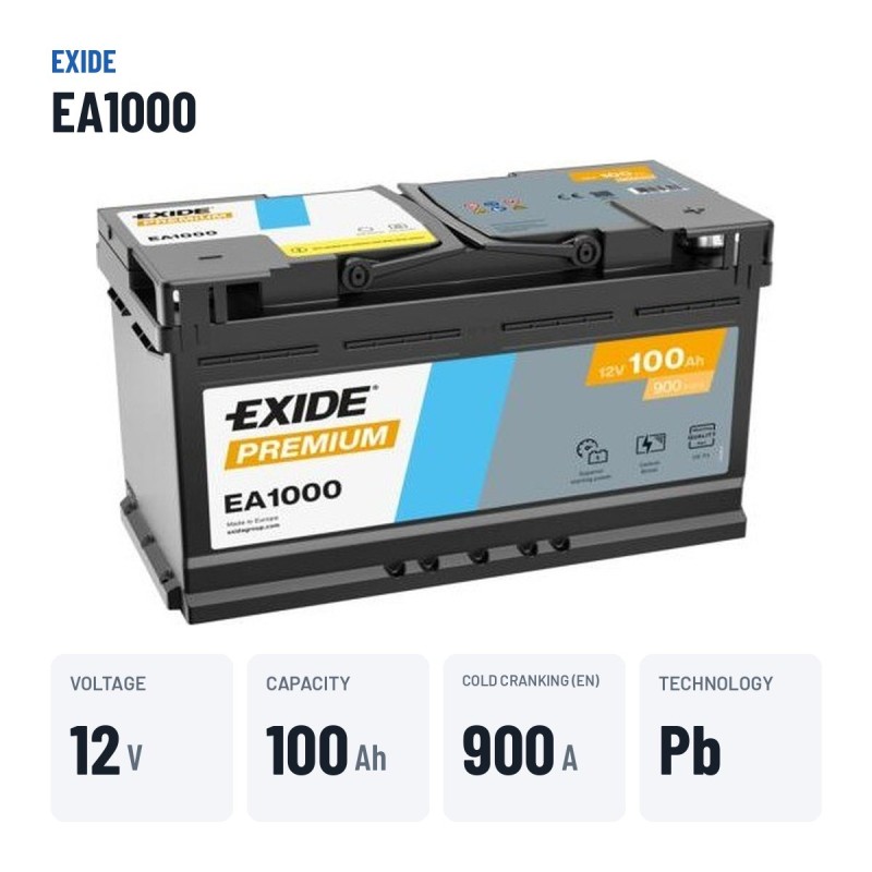 Batterie voiture Exide EA1000 12V 100Ah 900A | baterias.com
