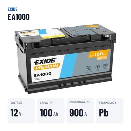 Batteria auto Exide EA1000 12V 100Ah 900A – dati principali